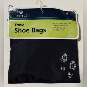 Protégé Black Travel Drawstring Shoe Bags with Zippered Storage Pouch, Set of 2
